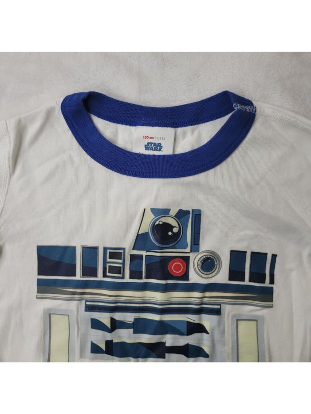 Hanna Andersson R2-D2 Star Wars Kids White Long Sleeve Pajama Shirt Size 12 - Picture 3 of 7
